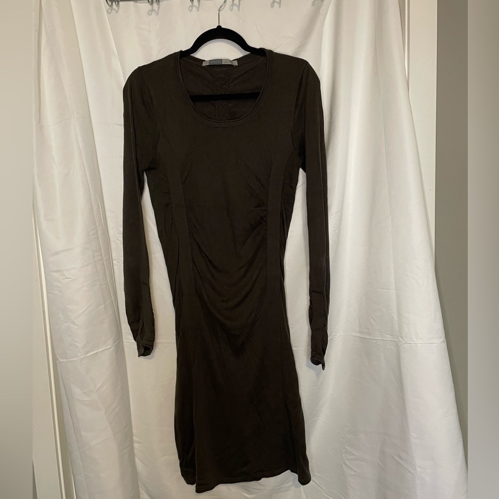 Athleta/ Black Knit Ruched Fitted Sochi Sweater Dress Medium​​​​​​​​​​​​